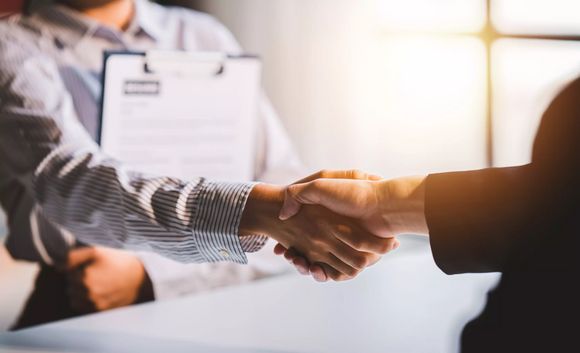 Interview, shake hands, agree to work and send resume to staff.